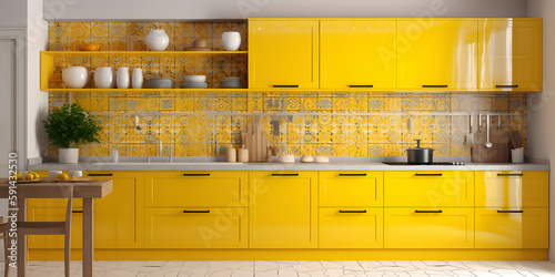 illustration modern creative yellow colorful kitchen in sicilian style Generative AI photo