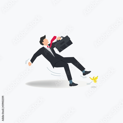Vector businessman sliding with banana peel illustration