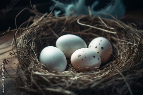 Eggs in a nest ai generative illustration