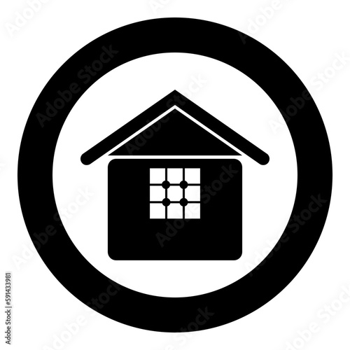 Home with window house real estate residence icon in circle round black color vector illustration image solid outline style