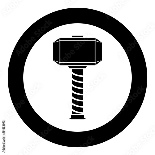 Thor's hammer Thor Mjolnir viking scandinavian mythology superhero norse weapon icon in circle round black color vector illustration image solid outline style