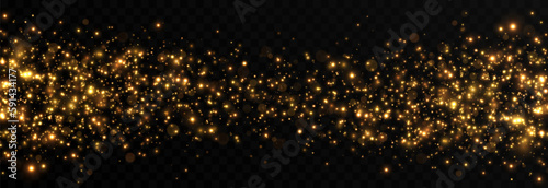 Vector gold sparkles on an isolated transparent background. Atomization of golden dust particles png. Glowing particles png. Gold dust. Light effect.