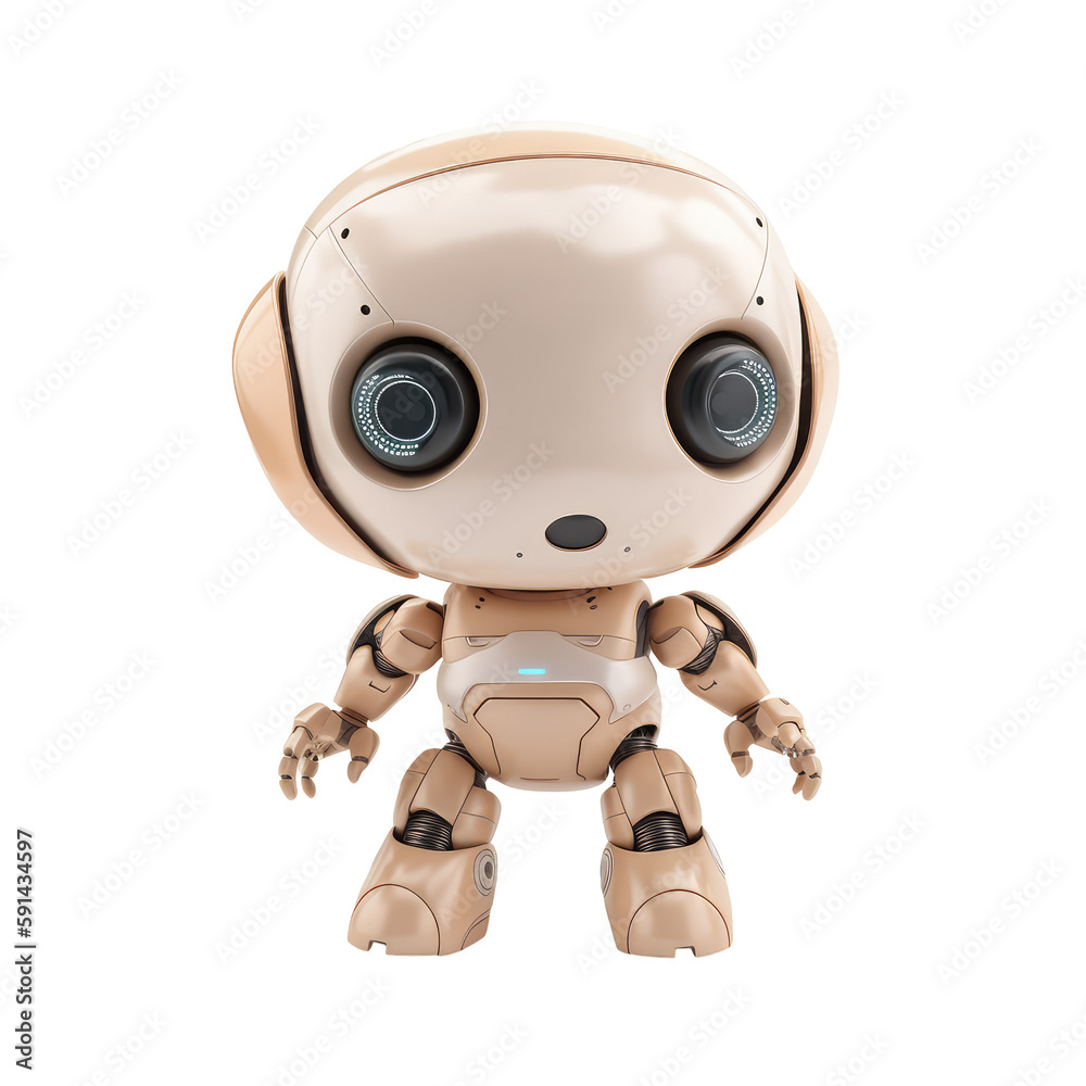 Fototapeta premium Cute Cartoon Yellow Robot 3d illustration, isolated Transparent background png. Generative ai