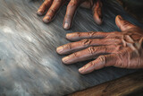 hands of a old person on a table