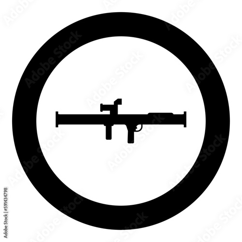 Store grenade launcher bazooka gun rocket system icon in circle round black color vector illustration image solid outline style