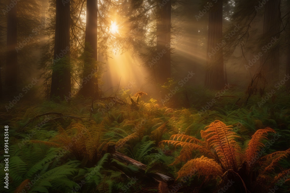Sunset views in the Redwood Forest, Redwoods National & State Parks California