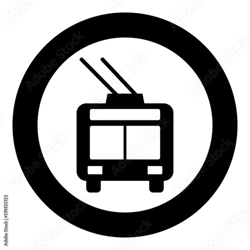 Trolleybus electric city transportation urban public transport trolley bus icon in circle round black color vector illustration image solid outline style