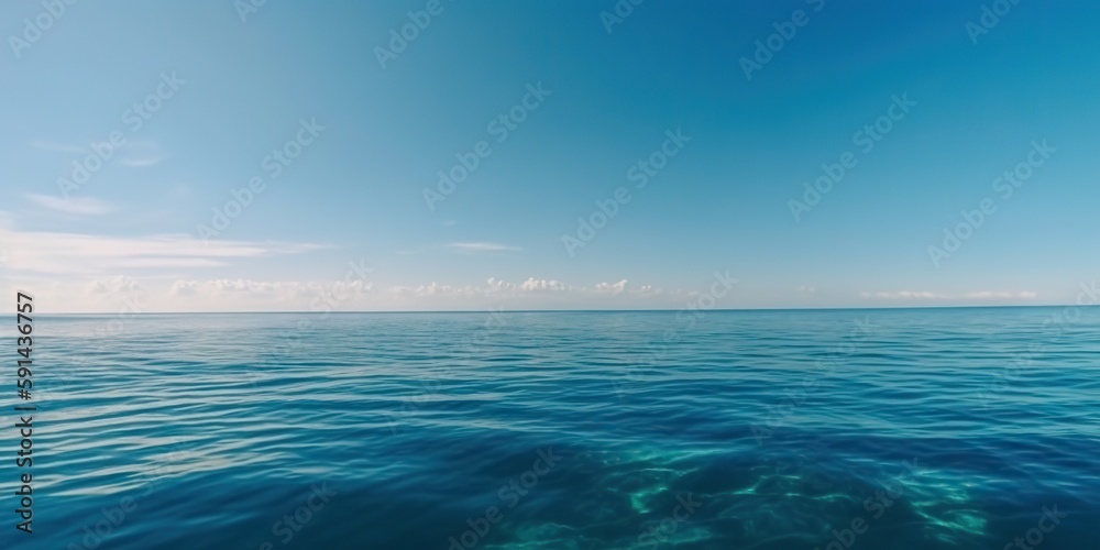 Obraz premium Panorama landscape of empty blue sea and sky blue background. Generative AI