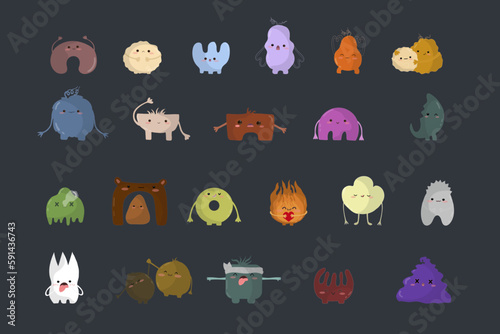 A set of monsters, different nature and emotions. Fantastic emogis are fun and sad. For icons, stickers, prints, emogi, cartoons. photo