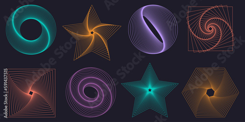  Shape set y2k style for banner. Y2k aesthetic.Shape set y2k style for decoaration.Trendy geometric forms.Simple shapes.Shape set y2k style for poster.Trendy 90s.