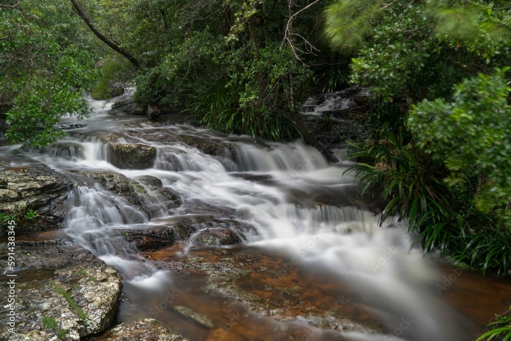 Long exposure river flowing over a rocky surface in a forest Long exposure river flowing over a rocky surface in a forest