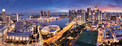 Singapore cityscape at dramatic sunset, Panorama of Marina bay - Asia