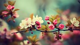 A spring wallpaper with a branch of cherry blossoms. Generative AI