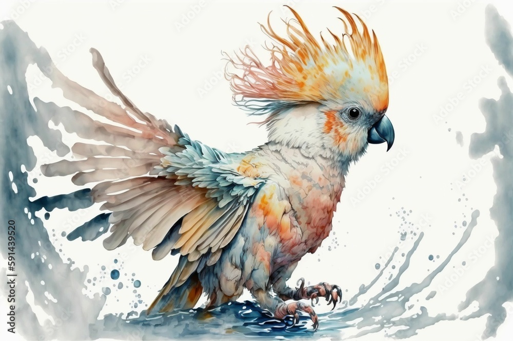 Fototapeta premium an image of watercolor painting of a colorful bird and the colors of feathers appear
