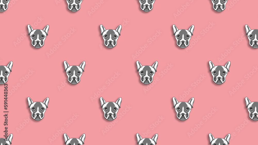 Fototapeta premium pattern with the image of a dog. pastel purple red background. Horizontal image. Banner for insertion into site.