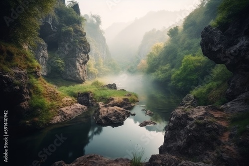 mountain river in the morning made with generative ai