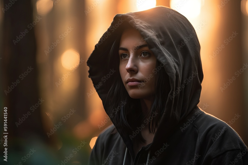 Beautiful sultry looking woman standing alone in a forest Beautiful sultry looking woman standing alone in a forest