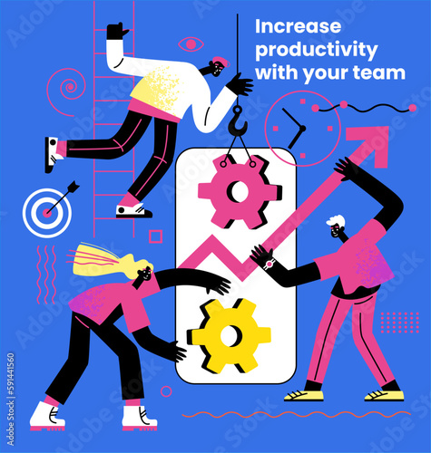 Organization and management of the workflow. Design and automation of work processes. Increase the productivity of your office. Banner template. Flat isometric