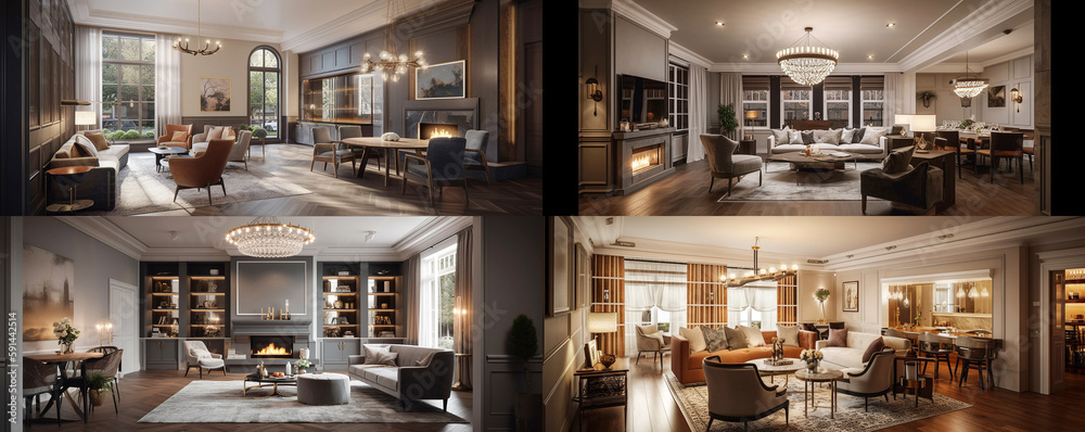 A series of illustrative images of modern living room interior A series of illustrative images of modern living room interior