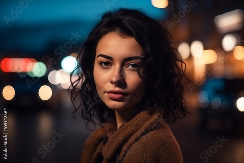 Beautiful sultry looking woman standing alone on a city street