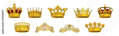 Golden Gem-incrusted Crowns as Monarch Head Adornment Vector Set