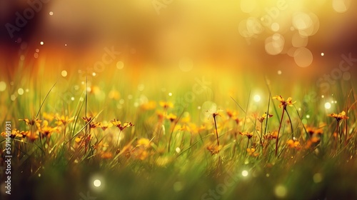 Beautiful meadow and sky spring sunrise background, Generative AI © Gasi