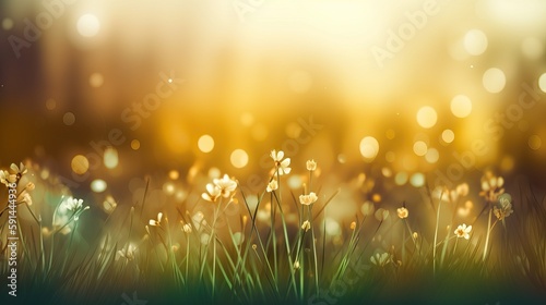 Beautiful meadow and sky spring sunrise background, Generative AI