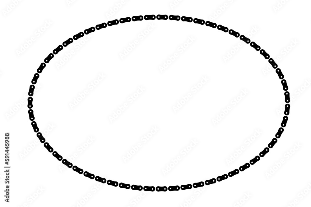 Ellipse border made of bicycle chain and tools and chain rings Ellipse border made of bicycle chain and tools and chain rings