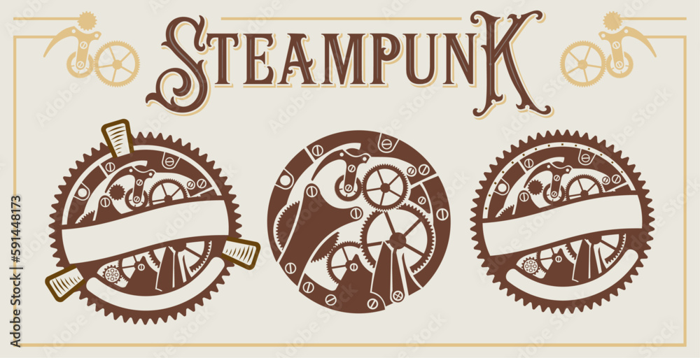 Obraz premium steampunk vector set, vintage style with steampunk gears and mechanics