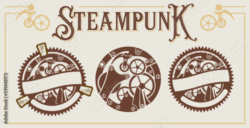 steampunk vector set, vintage style with steampunk gears and mechanics