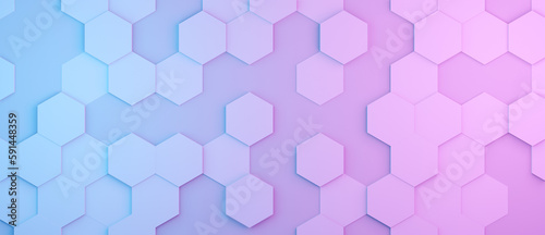 Hexagonal background with blue and pink gradient hexagons, abstract futuristic geometric backdrop or wallpaper with copy space for text