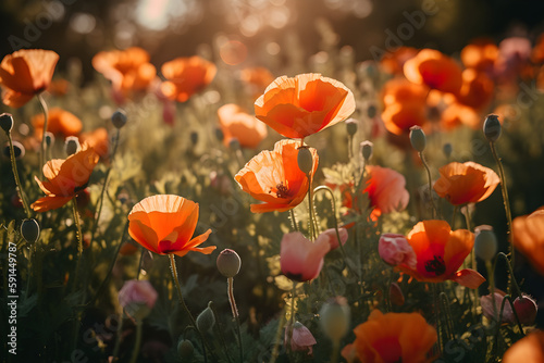 Poppies, sunny weather, Generative AI, generative, AI