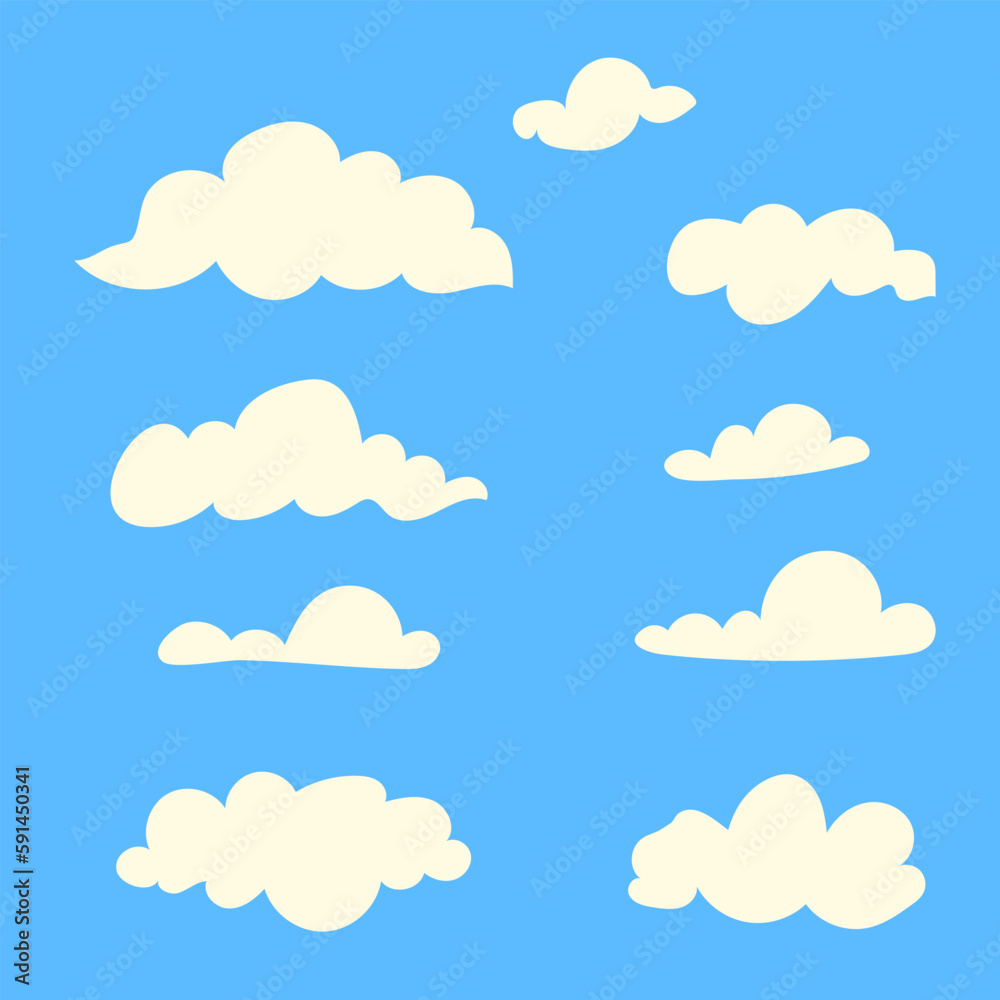 set of random hand drawn cloud illustrations