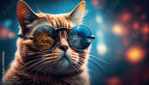 Funny cat in stylish sunglasses realistic isolated. AI generated