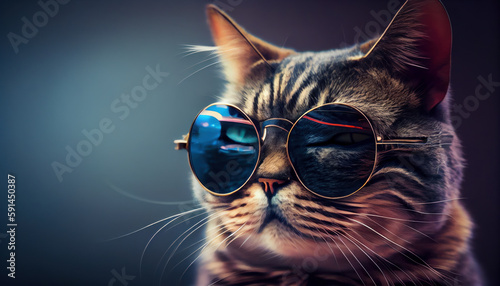 Funny cat in stylish sunglasses realistic isolated. AI generated