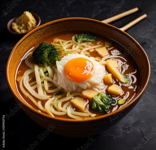 close-up shot of a delicious japanese ramen, isolated background. Generative AI photo