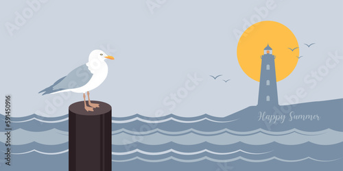 gull by the sea summer marine outdoor design with lighthouse