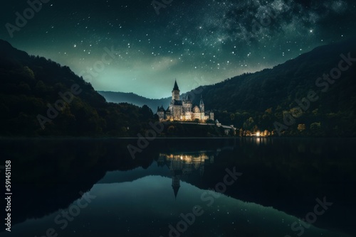 night view of lake made with generative ai © dirgananda