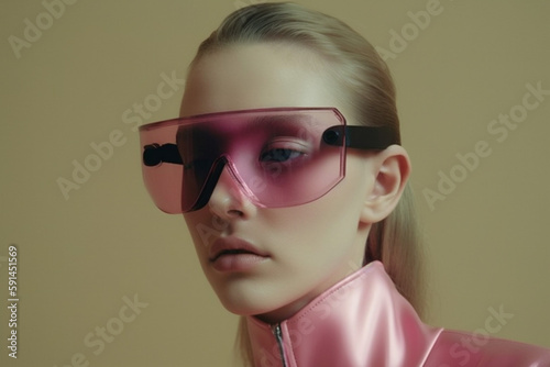 fashion woman glasses beauty hat female creative portrait art latex colourful. Generative AI.