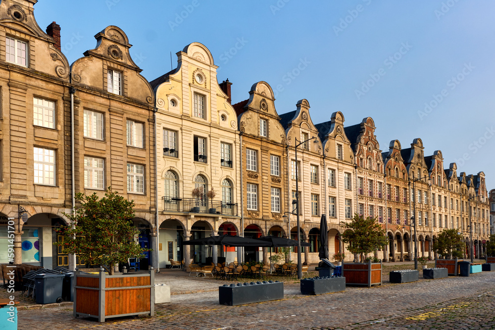 Fototapeta premium details of the houses of the square of the Grand Place in Arras, North of France