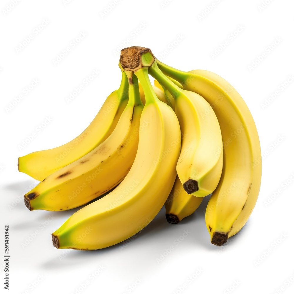 Fresh raw ripe bananas for fruit salads recipes on white background Generative AI Illustration