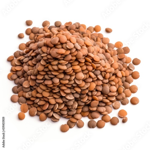 Pile of brown lentils vegetable protein ingredient for food recipes Generative AI Illustration photo