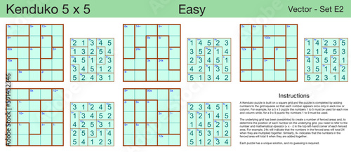 5 Easy Kendoku 5 x 5 Puzzles. A set of scalable puzzles for kids and adults, which are ready for web use or to be compiled into a standard or large print activity book.