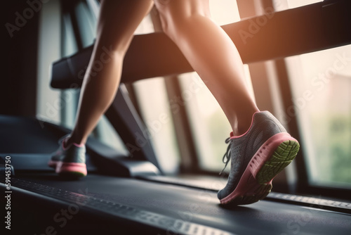 Close-up of legs on a treadmill. Generative AI