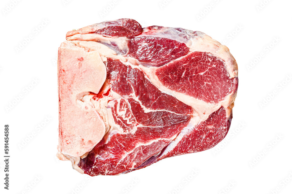 Raw fresh cross cut beef shank, leg. Isolated, transparent background