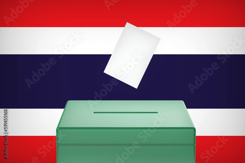 Inserting vote into the ballot box, concept image for election in Thailand