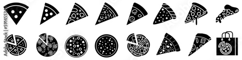 Pizza icon vector set. Pizzeria illustration sign collection. Fast food symbol. Food logo.