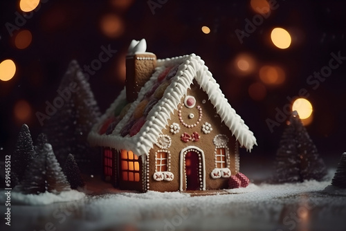 Christmas gingerbread house. Homemade cakes. Ai generated. Illustration