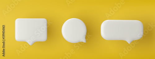 3D white speech bubble icon set on a yellow background.