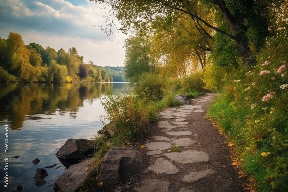 river in autumn made with generative ai